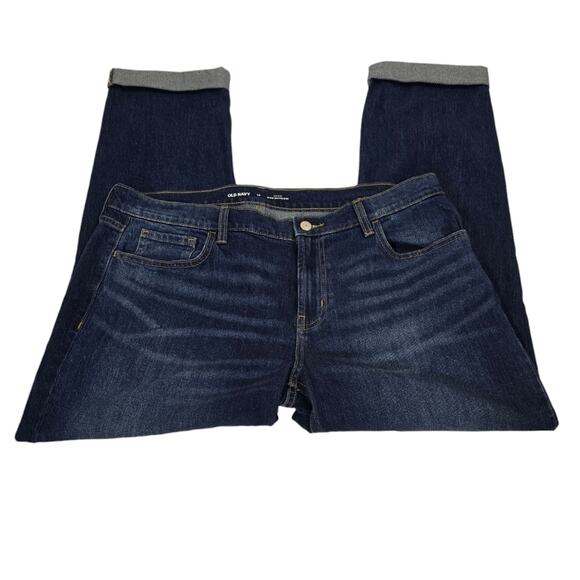 Old Navy Mid Rise Wow Boyfriend Denim Blue Jeans Cuffed Causal Plus Size 14 - Picture 1 of 12